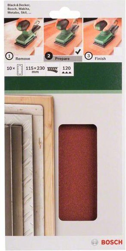 Bosch 10-delige schuurbladset - 115 x 230 mm - korrel 120