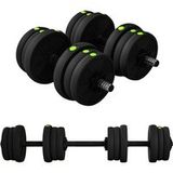Pangivo Kit Haltères et Barre Musculation 2 en 1 Réglable 20 kg Antidérapant Noir et Vert