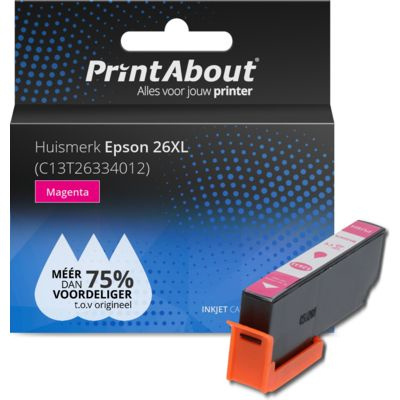 PrintAbout   Huismerk Epson 26XL (C13T26334012) Inktcartridge Magenta Hoge capaciteit