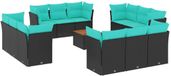 vidaXL 13-delige Loungeset met kussens, polyrattan, zwart