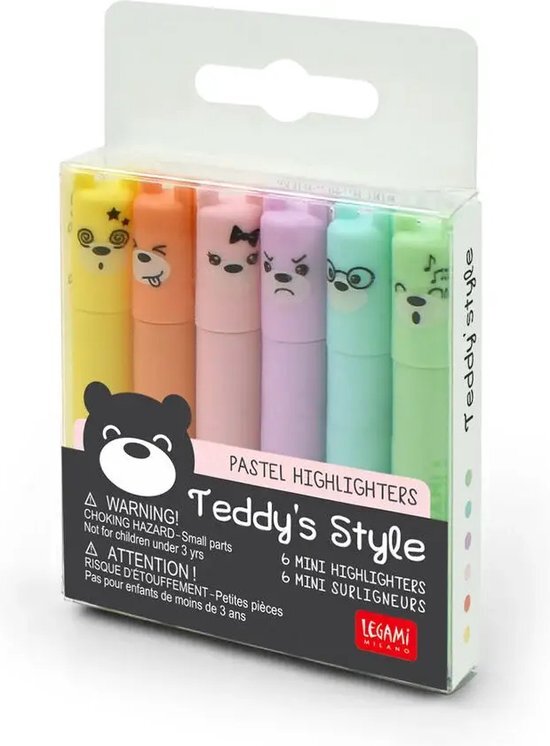 LEGAMI -Teddy's Style - Set van 6 pastel mini markeerstiften