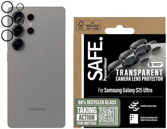 SAFE by PanzerGlass Camera Lens Protector geschikt voor Samsung S25 Ultra - Transparant