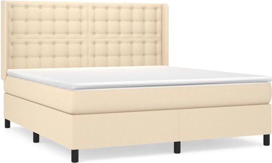 vidaXL Boxspring met matras stof crèmekleurig 160x200 cm