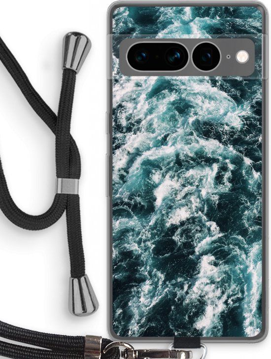 Case Company® - Google Pixel 7 Pro hoesje met koord - Zee golf - Zwart koord - TPU