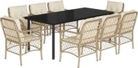 vidaXL 9-delige tuinset met kussens, beige, van polyrotan