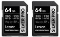 Lexar SILVER PRO SD-kaart 2x64 GB, UHS-II SD-geheugenkaart, V60, U3, C10, tot 280 MB/s lezen, 130 MB/s schrijven, SDXC-kaart voor DSLR/Camera/Professionele fotograaf/videograaf/liefhebber
