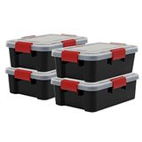 Iris Ohyama Luchtdichte Kunststof Opbergboxen met Deksel, 10L, Set van 4, Zwart, Stapelbaar, BPA-vrij, AT-S