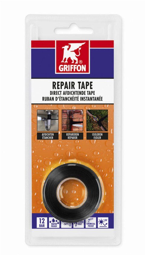 Griffon reparatietape zwart - 25mm. x 3m.