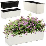 KADAX Bloembak van kunststof, 18,5 x 56 cm, plantenbak met inzetstuk, weerbestendige balkonbak, rechthoekige bloembak, bloempot voor buiten, gekerfd patroon, crème