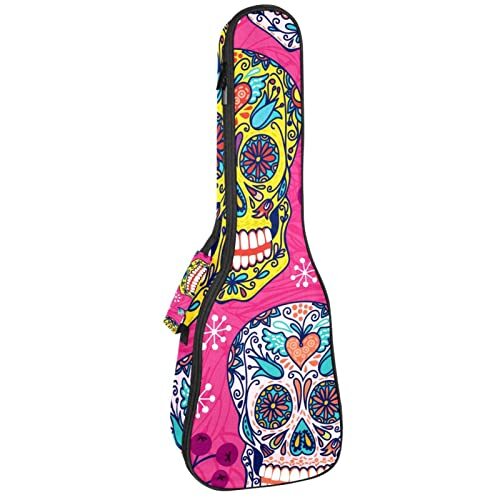 Mersov Tenor Ukulele Gigbag Waterdichte Ukelele Case Gewatteerde Rugzak, Geweldig voor Sopraan Concert (21/23/24") Roze Skull Bone Mexico