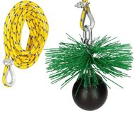 KOTARBAU Schoorsteenbezem set van kunststof, alle maten, haardbezem, keramiek, roestvrij staal, buis, trekgewicht, trekkoord, roetbezem, haardborstel, reinigingsset (100 mm, touwlengte - 1 m)