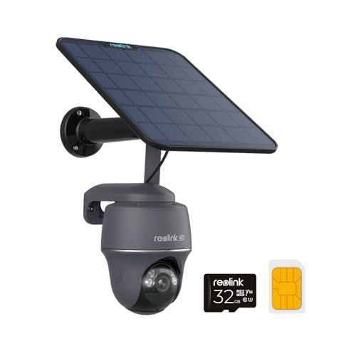Reolink Go PT Ultra (Grijs) + Zonnepaneel + 32GB SD-kaart - 4K 8MP Draadloze Buitencamera met Batterij, 360° PT, Kleuren Nachtzicht, Slimme Detectie