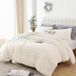 Smoofy Shaggy Dekbedset, pluizige dekbedset queen/full, 3-delig dekbed, ultrazachte pluche en fluwelen flanellen stof, beige, 1 dekbed (gevuld) en 2 kussenslopen (niet gevuld)