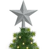 Decoris sommet de sapin - Forme d'étoile - Argent - Paillettes - 19 cm - Plastique