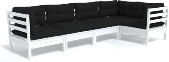 vidaXL 5-delige Loungeset met kussens grenenhout wit