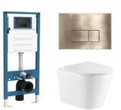 QeramiQ Dely Toiletset - inbouwreservoir Qeramiq Flush - slim zitting - metaal messing geborstelde bedieningsplaat - rechthoekige knoppen - glans wit