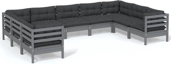 vidaXL 9-delige Loungeset met kussens grenenhout grijs