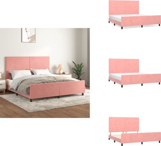 vidaXL Bedframe met hoofdeinde fluweel roze 160x200 cm
