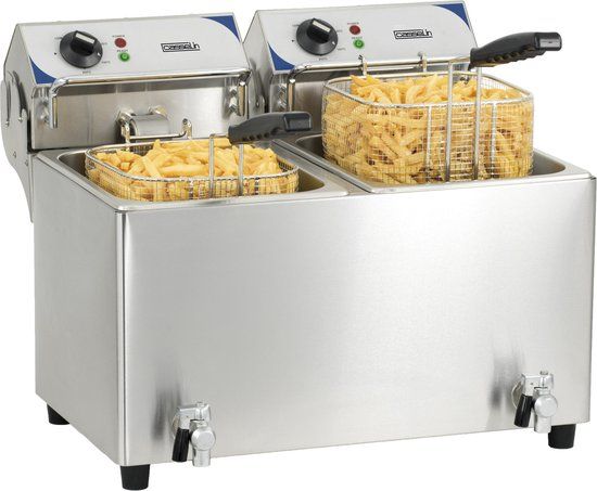 FRITEUSE 2 X 7L AFTAPKRAAN - RVS - 1600 W - 20 l