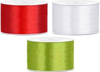 Merkloos Sierlinten/cadeaulinten/satijnen linten - Set 3x stuks - wit/rood/groen - 38 mm x 25 meter