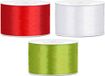 Merkloos Sierlinten/cadeaulinten/satijnen linten - Set 3x stuks - wit/rood/groen - 38 mm x 25 meter