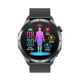 Knauermann PRO 3 Fan Edition rond (2025) zwart, gezondheidshorloge, smartwatch met telefoonfunctie, ECG Plus HRV en SOS-functie, BT Bluetooth, slaapapneu, Milanees zwart, 14-24