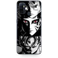 Maniacase Etui Oppo A32 Sangoku Naruto Luffy uit één stuk Dragon Ball Z zwart-witte achtergrond, anime manga
