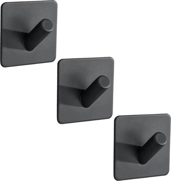 EAVY Handdoekhaakjes Zelfklevend Zwart - 3x Zelfklevende Haakjes - Handdoekhouder - Plakhaakjes - Wandhaak