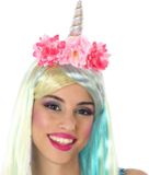 Atosa Verkleed haarband Unicorn/Eenhoorn - roze gekleurd - meisjes/dames - met bloemen