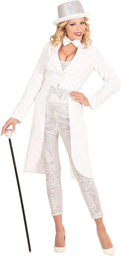 Widmann Showlady White Frack Coat Women Medium Carnival Costume Fancy Dress