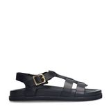 Manfield Zwarte Leren Sandalen