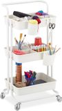 Relaxdays opbergtrolley - 3 etages - 2 remmen - wit