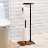 Unyqoos® Vrijstaande toiletpapierhouder met opbergruimte - bruin, hout en staal