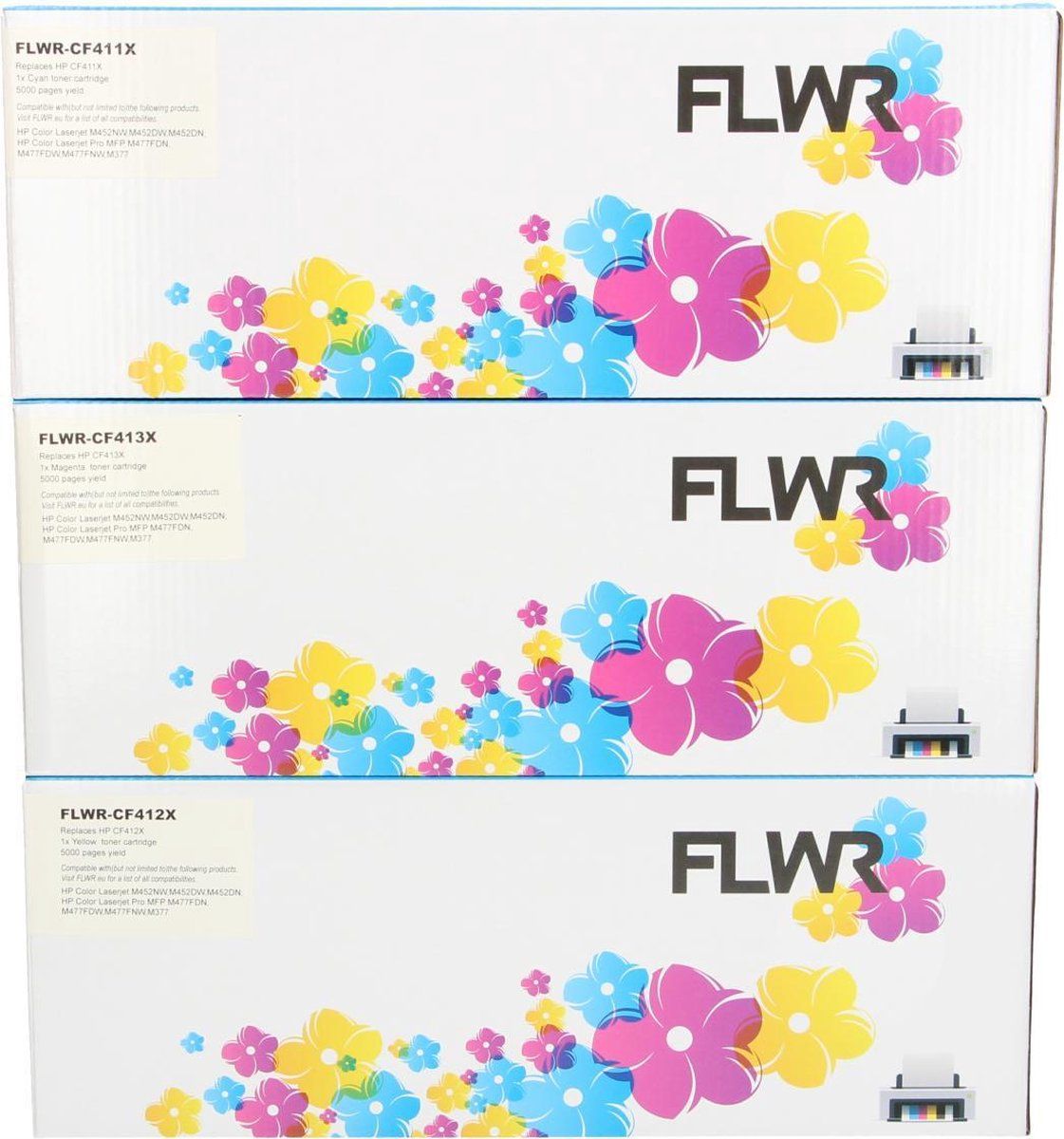 FLWR - Toner Cartridge Set - 3-pack - Compatible with HP - C/M/Y - 410X - 8719551021953