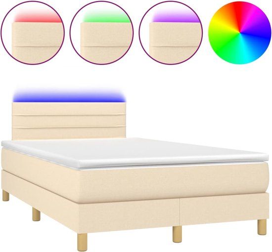 vidaXL Boxspring met matras en LED stof crèmekleurig 120x200 cm