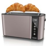 Arendo broodrooster met dubbele, lange gleuven voor 4 boterhammen, 1500 W, touchscreen met LED-weergave van de resterende tijd, 7 bruiningsgraden, broodroosteraccessoire, centrering van de broodplakken, toastapparaat, taupe kleur