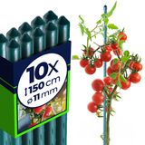 KADAX Bloemensteun, van staal, kunststof gecoat, plantenstok, voor het geleiden van klimplanten, weerbestendige plantensteun, tomatenstok, klimhulp met haakjes,150 cm x 11 mm, set van 10 stuks
