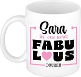 Bellatio Decorations Naam mok Sara - wit - Fabulous - keramiek - 300 ml