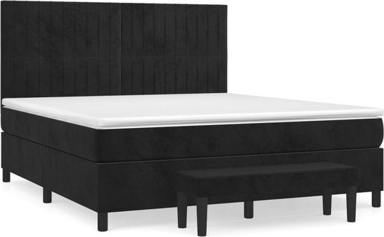 vidaXL Boxspring met matras fluweel zwart 160x200 cm