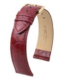HIRSCH Crocograin Horlogebandje - Glanzend kalfsleer met krokodillenmotief, 14 mm Breedte bevestiging, bordeaux