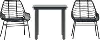 vidaXL 3-delige tuinset polyrotan glas zwart