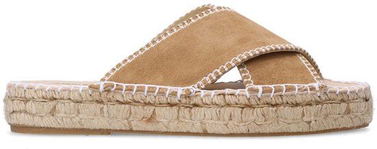 Sacha - Dames - Beige suède slippers met witte stiksels - Maat 39