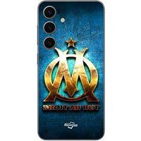Samsung Galaxy S25 Plus OM dorée brilant droit au but fond bleu Maniacase
