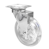WAGNER Soft zwenkwiel SKATER - diameter Ø 100 mm, bouwhoogte 125 mm, verchroomd staal, transparant, schroefplaat 60 x 60 mm, draagkracht 65 kg - 03108801