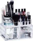 Relaxdays Make-up organizer met 3 laden, acryl, transparant