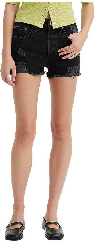 Levi's 501 Original Korte Spijkerbroek - Dames - Z7279 Black Destructed - W25