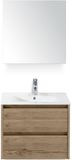 BES LED Dante Natuur Eiken Badmeubelset 60 cm met Keramische Wastafel Wit Enjoy en Spiegelkast