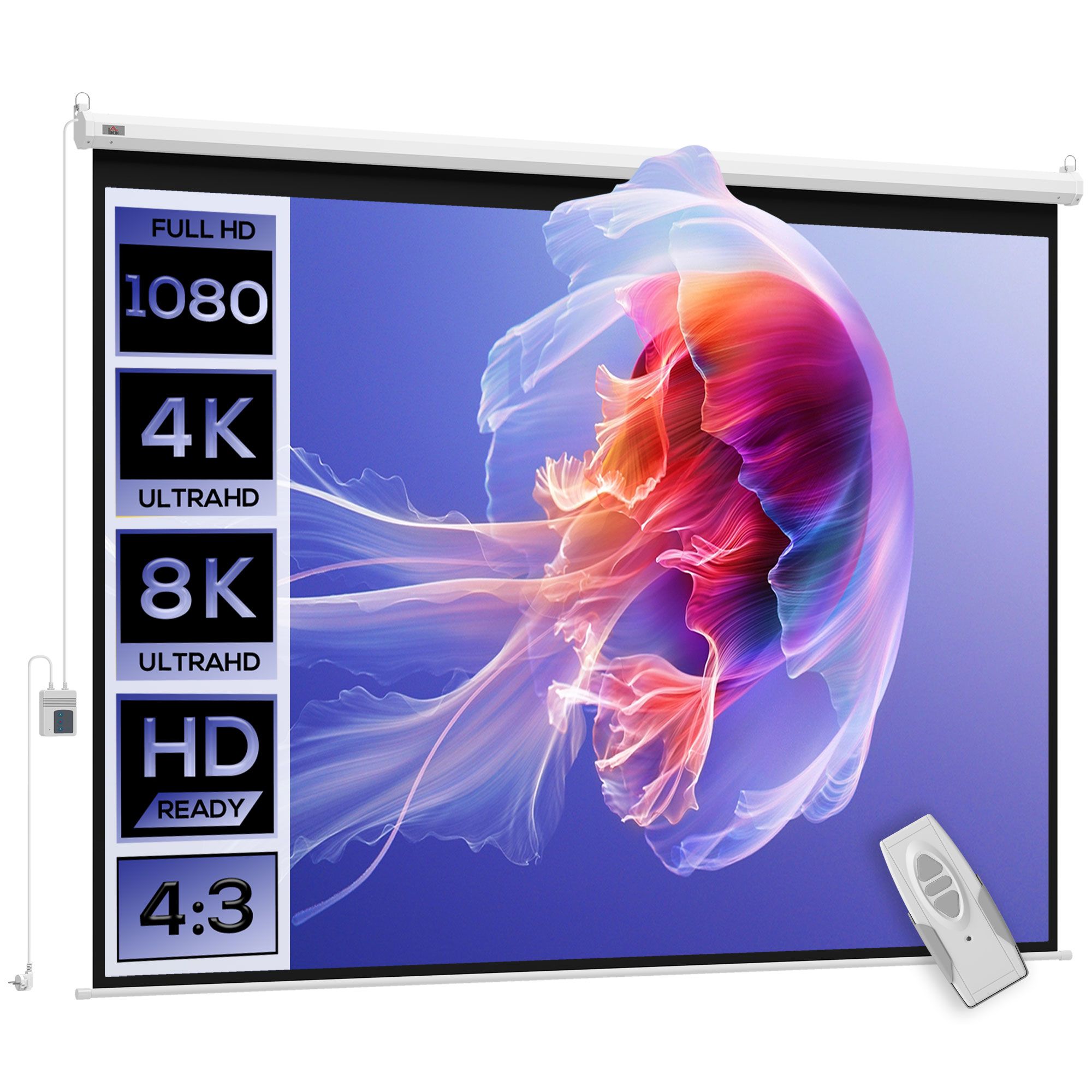 HOMCOM Gemotoriseerd Projectiescherm 84 inch 4:3 4K HD