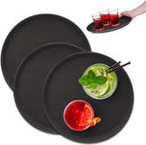 Merkloos Relaxdays Set van 3 serveerdienbladen, rond, Ø 35 cm, antislip, zwart