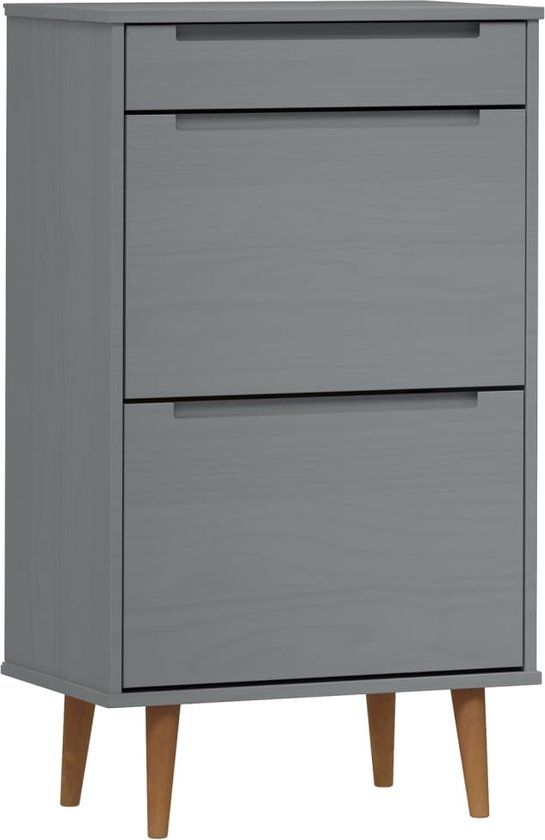 vidaXL Schoenenkast MOLDE - 59,5x35x103 cm - massief grenenhout - grijs
